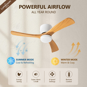 52 Inch Solid Wood <b>Ceiling</b> <b>Fan</b> <b>with</b> <b>Remote</b> Flush Mount Quiet Reversible DC Motor for Living Room Bedroom - Product Image 2