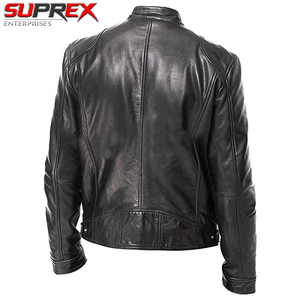 Chaqueta de Motociclista Personalizada para Hombre, Negra, de Mezclilla, con Forro de Piel de Oveja, Corte Ajustado, Cierre de Cremallera, Cuero PU Genuino, Estilo Vintage, Casual, Invierno - Product Image 4