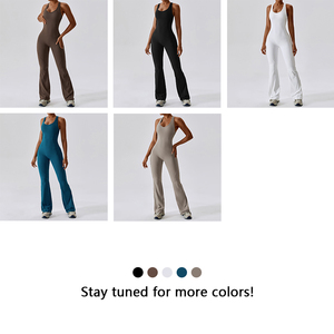 จั๊มสูทสำหรับผู้หญิงบอดี้สูทเว้าหลังฟิตเนสยาวเสื้อแขนกุดออกกำลังกายตัวยูคอ - Product Image 5