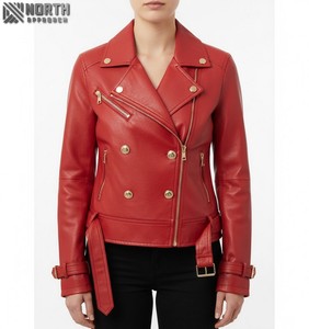 แจ็กเก็ตบอมเบอร์แบบถักแฟชั่นหนังแท้ผ้าใบสำหรับผู้หญิงสำหรับฤดูหนาวคุณภาพ2025 - Product Image 1