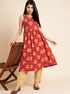 Kurtis de Alta Calidad, Estilo Elegante y Casual, con Estampado Floral, Tela de Algodón, Conjuntos de Kurti Anarkali, OEM - Product Image 4