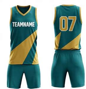 ชุดบาสเก็ตบอลแบบกำหนดเองขายส่ง พิมพ์ลายดิจิทัล แห้งเร็ว ระบายอากาศได้ดี ผ้าโพลีเอสเตอร์ 100% เสื้อบาสเก็ตบอลแบบไม่มีแขน - Product Image 1