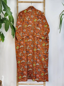 Bata Floral con estampado de algodón puro Kimono estampado a mano informal suave de verano y primavera para maternidad y encubrimiento para Otoño e Invierno - Product Image 2