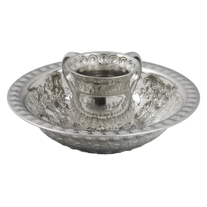 Taza y cuenco de lavado de acero inoxidable de alta calidad para manualidades clásicas, vaso y cuenco de lavado de acero de diseñador de flores martilladas - Product Image 1