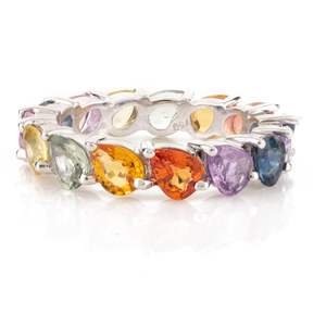 แหวนหลายเม็ดทำจากหินลูกแพร์แท้แบบ100% ทันสมัยเครื่องประดับทองขาว18K สุดหรูสำหรับงานแต่งงานคอลเลกชันล่าสุด - Product Image 1