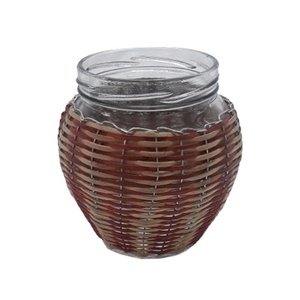 Centro de mesa único para festival DE BODA, bambú Natural hecho a mano y rojo/caña tejida, multifuncional, decorativo, tarro de cera de vidrio vacío - Product Image 1