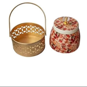 Ensemble cadeau de pot de récipient jetable avec la conception de Meenakari comprenant le panier et la boîte ovales en métal pour l'usage d'autocollant de retour - Product Image 1