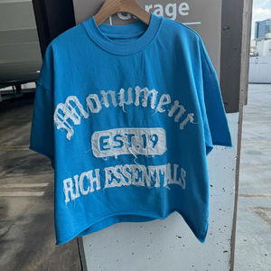 MFG เสื้อยืดครอปผ้าฝ้ายบ็อกซี่สำหรับผู้ชายใส่100% ปักทรงหลวมสไตล์ฮิปฮอปโอเวอร์ไซส์ขายส่ง - Product Image 5