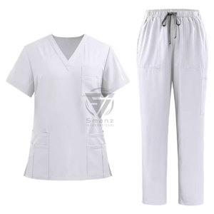 Fashionable Manufactory Custom Women Medical <b>Scrub</b> Uniform <b>Sets</b> Elasticity Short Sleeve Crew Neck Top Jogger Pant <b>Scrub</b> <b>Set</b> - Product Image 1