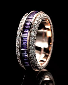 Bague Hip Hop Iced Out pour homme en argent sterling 925 plaqué or rose violet Baguette Moissanite Diamants Bague unique en gros - Product Image 2