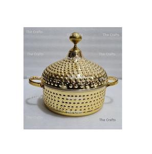 Cazuela de acero inoxidable de color plateado con perillas de latón, utensilios de cocina de forma redonda, olla caliente para servir en la India - Product Image 4