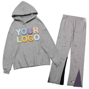 Sudaderas con capucha y sudaderas con capucha y lavado ácido con logotipo personalizado, conjunto de dos piezas de forro polar de algodón 100% de 360gsm de alta calidad, chándal para correr para hombre - Product Image 6