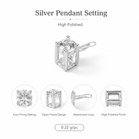 Support de pendentif en argent sterling 925 à quatre griffes, cadre ouvert, pour pierres de 5 mm et 7,3 mm, 0,22 g, composants de bijouterie