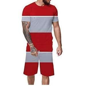 Ensemble 2 pièces en coton avec logo personnalisé pour hommes, t-shirt imprimé en forme de boîte courte et ensemble short streetwear tricoté - Product Image 3