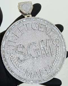 Pendentif en diamant Moissanite VVS rond et taille baguette pendentif bijoux hip-hop cadeau d'anniversaire pour homme en argent sterling 925 - Product Image 2