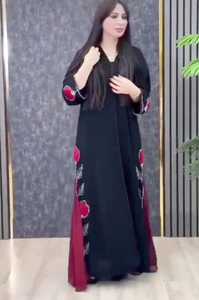 Elegante modesto bordado a mano tejido de mujer Premium lado pétalo Abayas Formal tradicional Dubai vestidos de tela transpirable - Product Image 3
