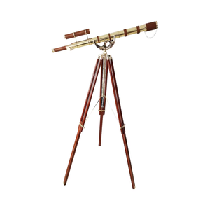 Telescopio de Doble Barril Vintage Artesanal, Trípode Antiguo de Madera con Acabado de Cuero Marrón, Latón Marino, Artesanía de Metal PARA EL Hogar - Product Image 1