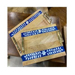 Bandeja para Servir Postres de Madera y Madera de Palisandro con Asas de Metal, Juego de 2 Bandejas de Diferentes Tamaños para Servir Té y Café al por Mayor - Product Image 2