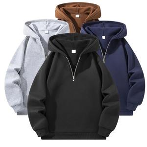 Unisex Custom Logo Half Zip <b>Hoodie</b> Oversized Streetwear Pullover Sweatshirt Cotton <b>Fleece</b> with Solid Pattern Factory Wholesale - Product Image 1