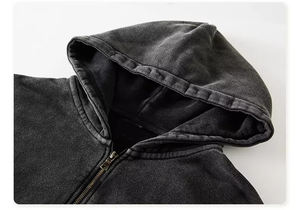 Sudadera con capucha para hombre con cremallera completa y logotipo personalizado al por mayor, chándales altos grandes en blanco, sudaderas con capucha y cremallera de talla grande - Product Image 4