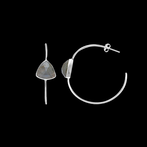 Natural Labradorite 12x12mm 925 Sterling Silver <b>Hoop</b> Bezel <b>Earrings</b> 6.66 Gms Designer Handmade Gemstones Silver <b>Hoop</b> <b>Earrings</b> - Product Image 2