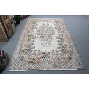 พรมวินเทจขนาด 5.4x9.4 ฟุต สีเทาขอบสีเทา พรมขนสัตว์ตุรกี - Product Image 1
