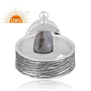 Anillo de banda de piedras preciosas aguamarina rugosa Natural de plata esterlina oxidada de Venta caliente Fabricante de joyería personalizada - Product Image 4