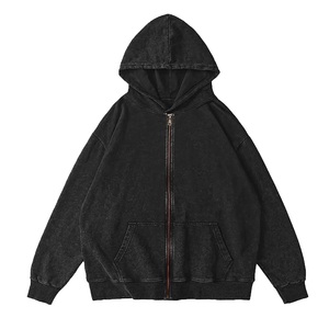 2025 Top tendance hommes sweat à capuche zippé Vintage lavage à l'acide Style 100% coton polaire avec impression numérique teint uni pour l'hiver - Product Image 5