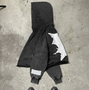 StoneWash Grey Funky Style 3D Embrioded/Parches Sudaderas con capucha para hombres Moda callejera Diseño personalizado Sudaderas con capucha para hombres - Product Image 4