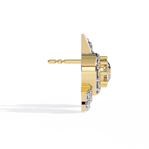 Pendientes de tuerca geométricos clásicos de oro de 18 quilates con diamante brillante Lord Krishna, diamante cultivado en laboratorio certificado por IGI con engaste de bisel para - Product Image 2