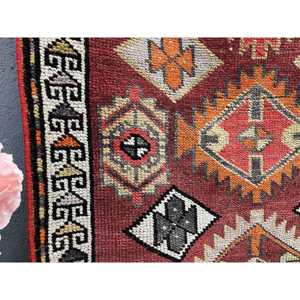 Vintage Turkish Herki Rug 2.8x12.1 ft, <b>Red</b> <b>Runner</b> Floral Wool Rug - Product Image 4