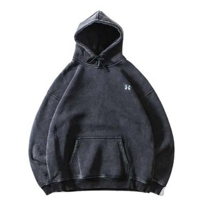 Venta al por mayor logotipo personalizado sudadera de doble capa de gran tamaño de los hombres de cuello redondo Vintage ácido lavado con capucha básicos - Product Image 3