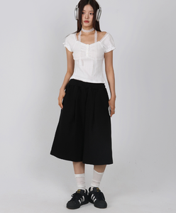 กางเกงขาสั้นเบอร์มิวดาผ้าฝ้ายหนาแบบจีบสองชั้น ยูนิเซ็กซ์ ทรงหลวม สวมใส่สบาย ไซส์ใหญ่ ผลิตในเกาหลี - Product Image 2