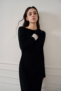 Robes décontractées en gros LIRNA EMB ROBE LONGUE DRAPÉE élégante étiquettes personnalisées à manches longues dos ouvert femmes robe de mode Vietnam - Product Image 3