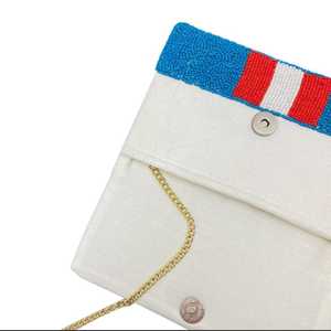 Pochette à chaîne bleu Turquoise rayé avec perles d'abeille - Product Image 3