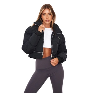 เสื้อแจ็คเก็ตขนเป็ดระบายอากาศใส่สบายของผู้หญิงเสื้อครอปท็อปฤดูหนาวเสื้อบับเบิ้ลสั้นแบบถัก - Product Image 1