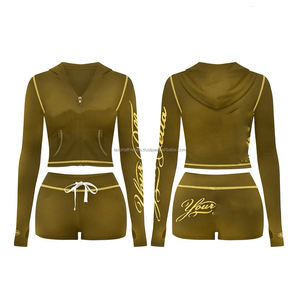 Ensemble personnalisé de veste zippée et short en deux pièces, ensemble de vêtements pour femmes de haute qualité, haut court en deux pièces - Product Image 1