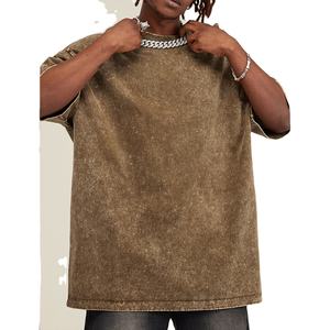 Camiseta de algodón 100% para hombre, Camiseta holgada estampada de tendencia superior con cuello redondo para hombre, a la venta de lavado ácido camiseta, longitud Regular lisa - Product Image 1