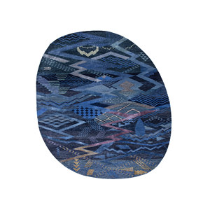 Alfombra Manchaha de Lana y Seda de Bambú Anudada a Mano, Azul, Diseño Abstracto de Gran Tamaño para Sala de Estar, Pasillo, Hecha a Mano LES-6029 - Product Image 4