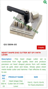 Juego de 5 cortadores de disco en forma de corazón con palanca GS 589N-05 Herramientas de joyería de acero inoxidable - Product Image 2