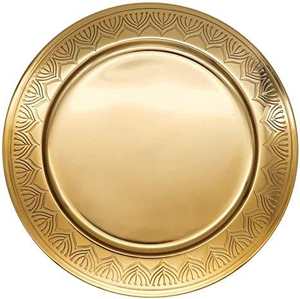 Assiettes de présentation dorées à bordure gaufrée, vaisselle ronde, centre de table pour Thanksgiving, assiette de service à fruits argentée - Product Image 1