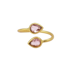 Bague en pierre précieuse améthyste en forme de poire plaqué or 5x7mm bague Design à la main véritable bague entièrement réglable bijoux pour filles - Product Image 4