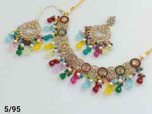 Indian Stylish Round Motipearl & Stone Traditional and Fashionable <b>Gold</b> Plated With Earring and Maagtika Necklace <b>Set</b> for Women - Product Image 2