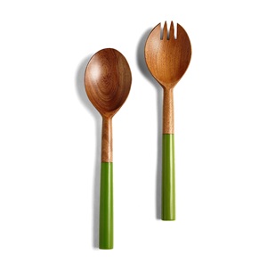 Ensemble de serveurs à salade à poignée en résine verte, ensemble d'outils de cuisine en bois de manguier d'acacia naturel également disponible fabriqué en Inde - Product Image 1