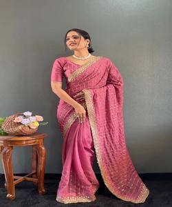 MODERNE SOIE BRODERIE MULTI SÉQUENCE TRAVAIL PRÊT À ÊTRE SAREE CHEMISIER SANS COUTURE PRIX DE GROS VÊTEMENT ETHNIQUE Multi Couleur Fête - Product Image 1