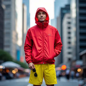 Nuevos pantalones cortos cortavientos personalizados, trajes, chaqueta con capucha para hombre, cremallera, nailon, impermeable, Color sólido, rompevientos, conjunto corto para hombre - Product Image 4