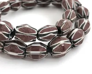 Venta al por mayor a granel agujero grande marrón oscuro Chevron cuentas de cristal DIY fabricación de joyas artesanía cuentas de barril ovalado cuentas de cristal de Murano - Product Image 3