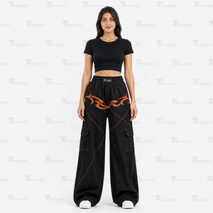 Pantalones Cargo de Mezclilla para Mujer de Marca Privada, Venta al por Mayor Personalizada, de Cintura Alta, Anchos, Lavados, Estilo Urbano, OEM ODM - Product Image 5