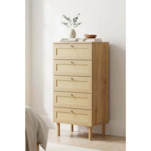 Modern Wood Scandinavian Design Eco-Friendly 5-Drawer Dresser Baru Bedroom Storage Cabinet <b>Tallboy</b> Unit - Product Image 2