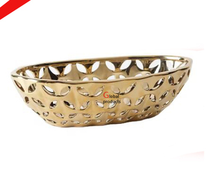 Cuenco para servir con diseño de hoja de aluminio y metal con acabado dorado de aspecto increíble para restaurante y bar de hotel - Product Image 3